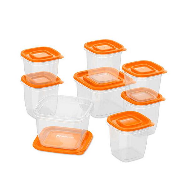 Set 8 Contenedores Plásticos Mademsa Transparente Naranjo
