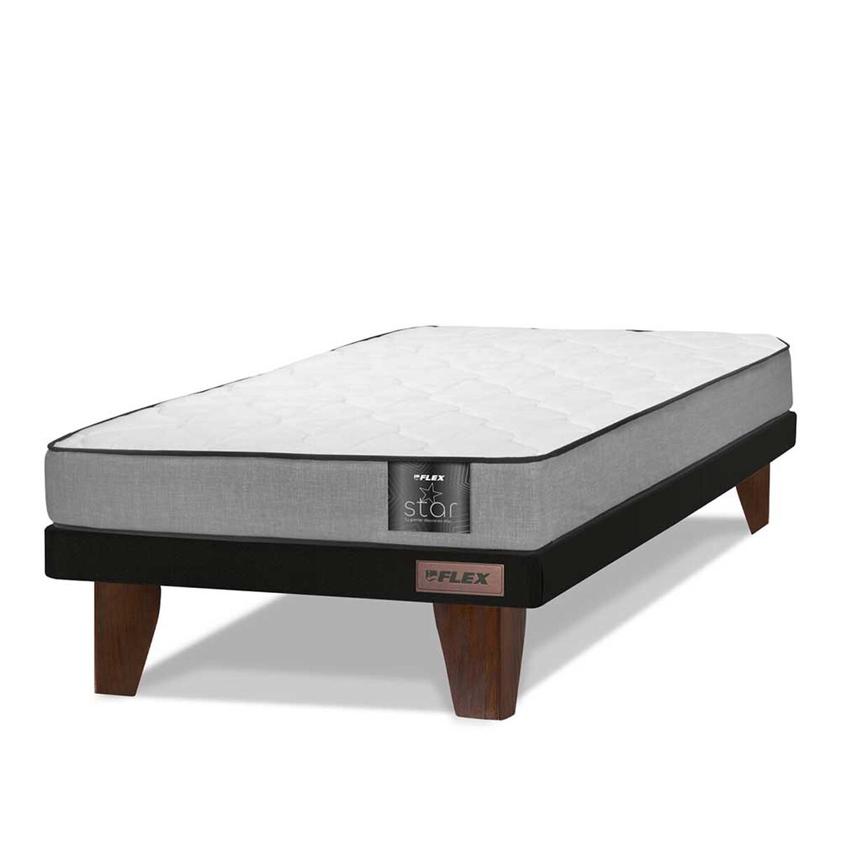 Combo Cama Europea Flex 1,5 Plazas Star + Respaldo + Velador Casanova 1,5 Plazas Jequitiba