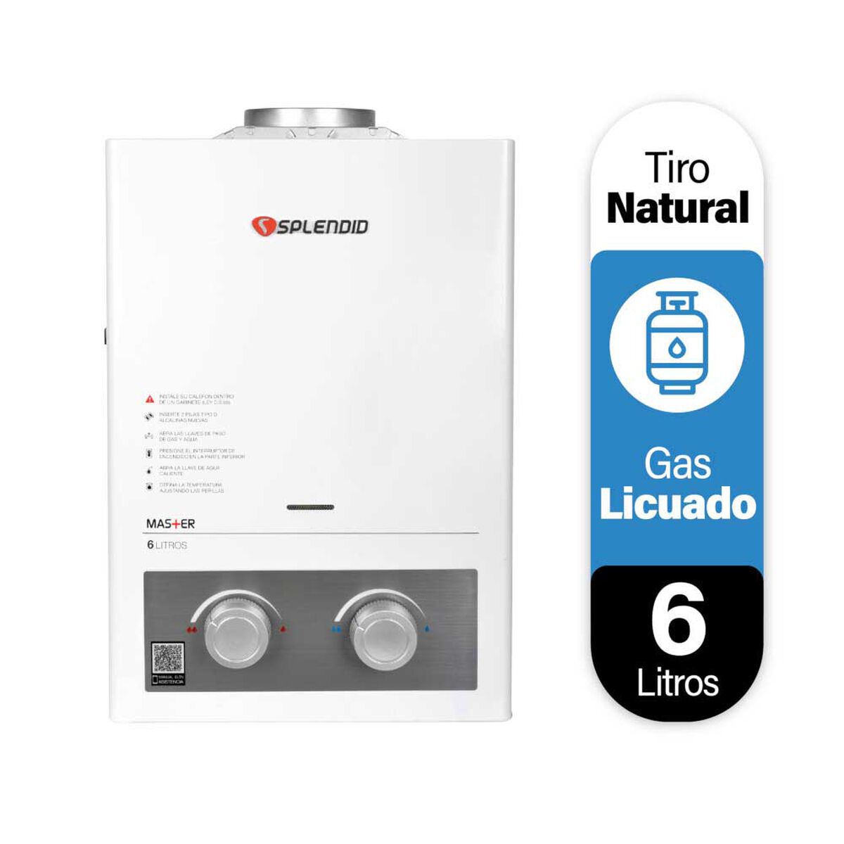 Calefont 6 litros Gas licuado Tiro natural Splendid