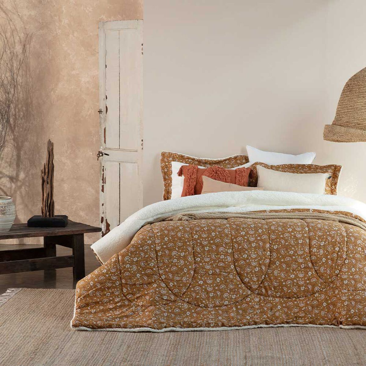 Plumón Estampado Sherpa SoHome 1,5 Plazas India Ocre