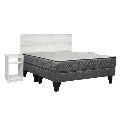 Imagen 1 del producto Cama Europea Celta Base Dividida 2 Plazas Alba White + Respaldo + 2 Veladores