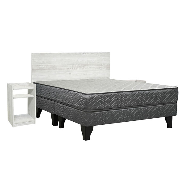 Cama Europea Celta Base Dividida 2 Plazas Alba White + Respaldo + 2 Veladores