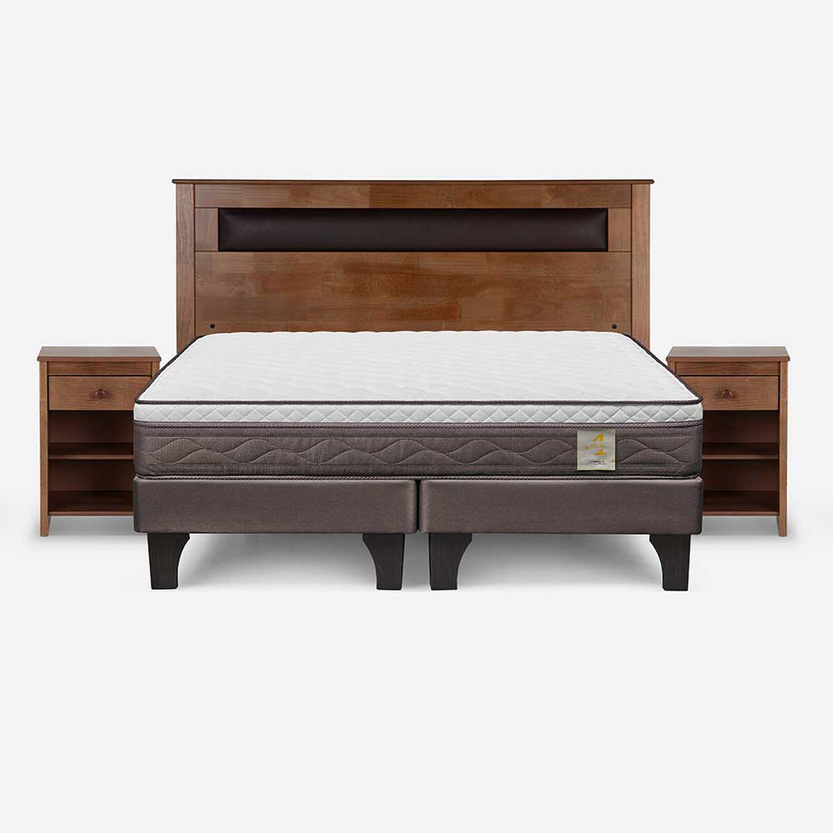 Cama Europea Rosen Base Dividida 2 Plazas New Style 4 Plus + Respaldo + 2 Veladores Ferrarra