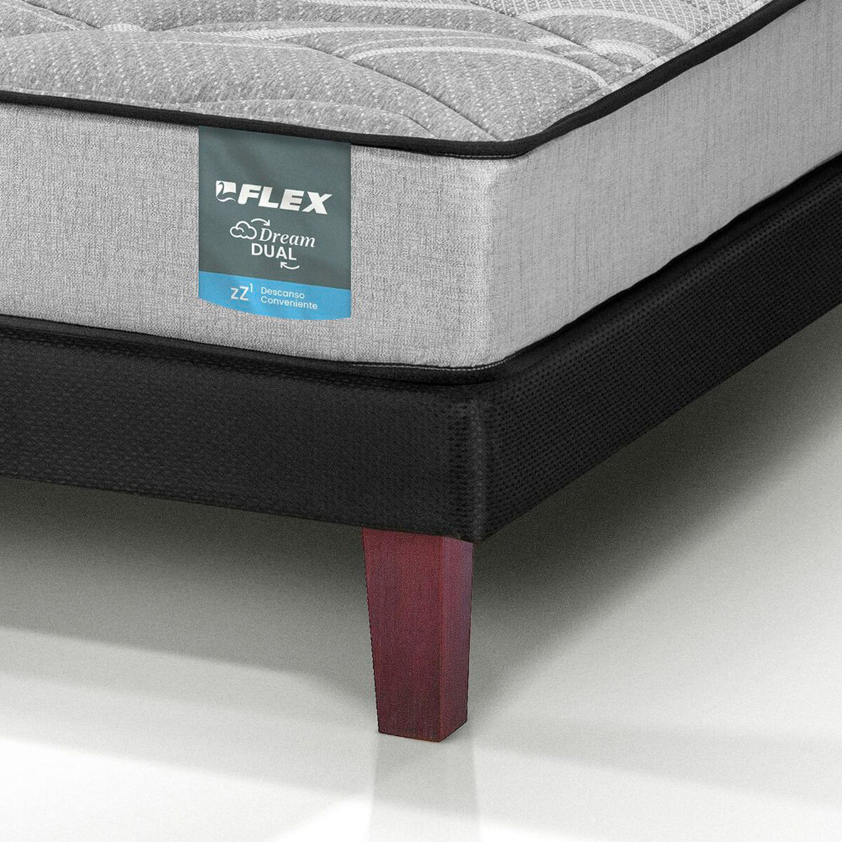 Cama Europea Flex 2 Plazas Dream Dual Box B/D + Respaldo Royal Negro