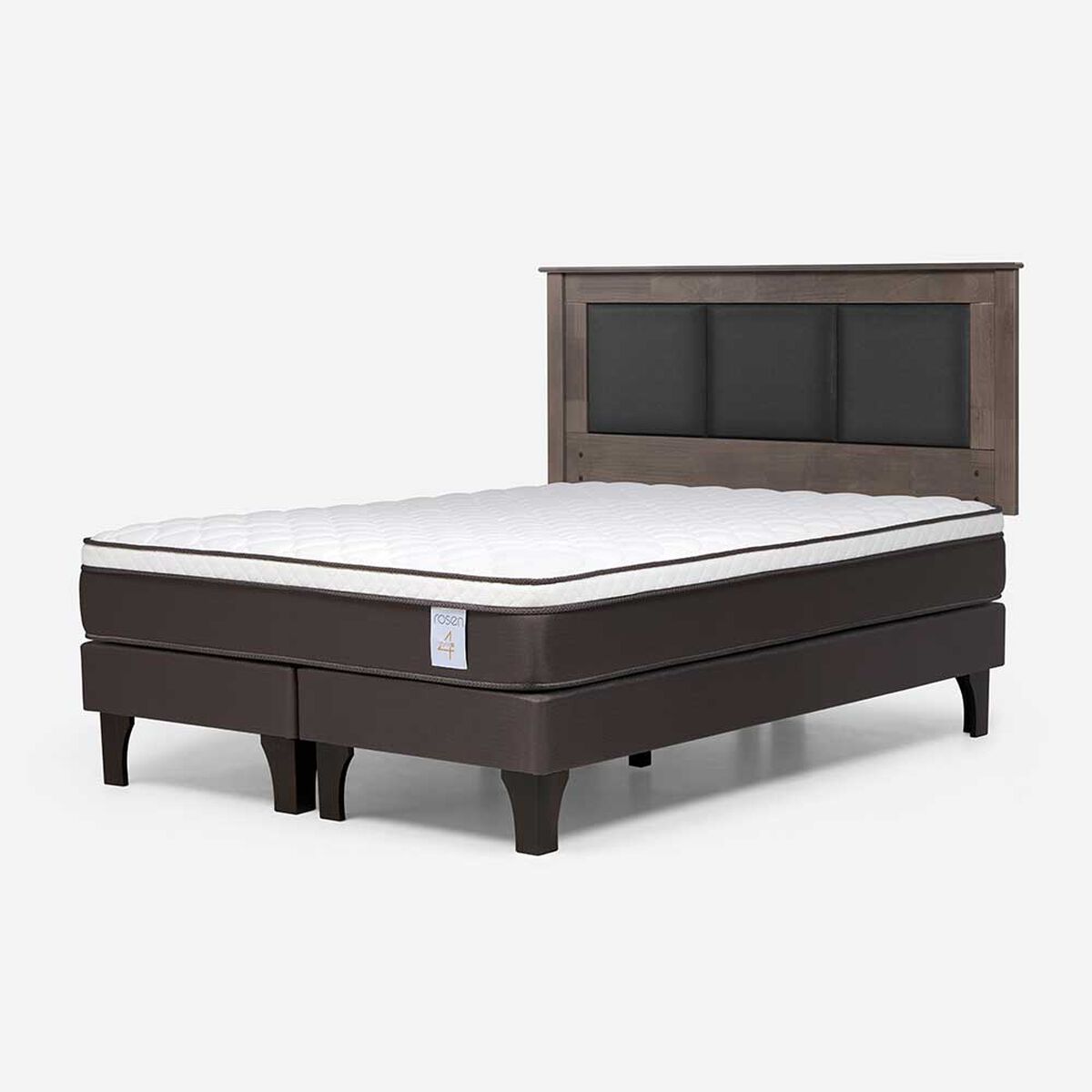 Cama Europea Rosen Base Dividida 2 Plazas New Style 4 Plus + Respaldo Rachel Gris