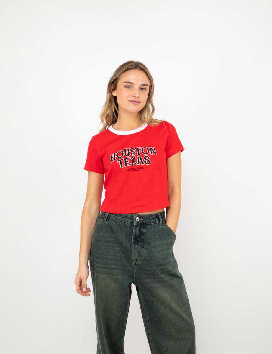 Polera Crop Con Estampado Mujer Icono