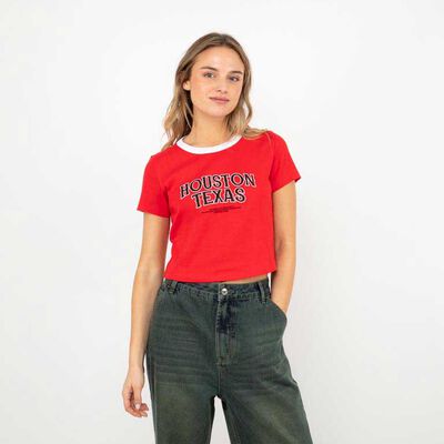 Polera Crop Con Estampado Mujer Icono
