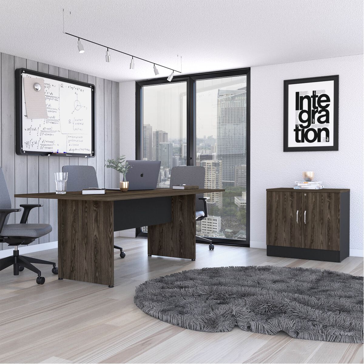 Combo Oficina Mesa Reunión + Cajonera Negro TuHome Home Office