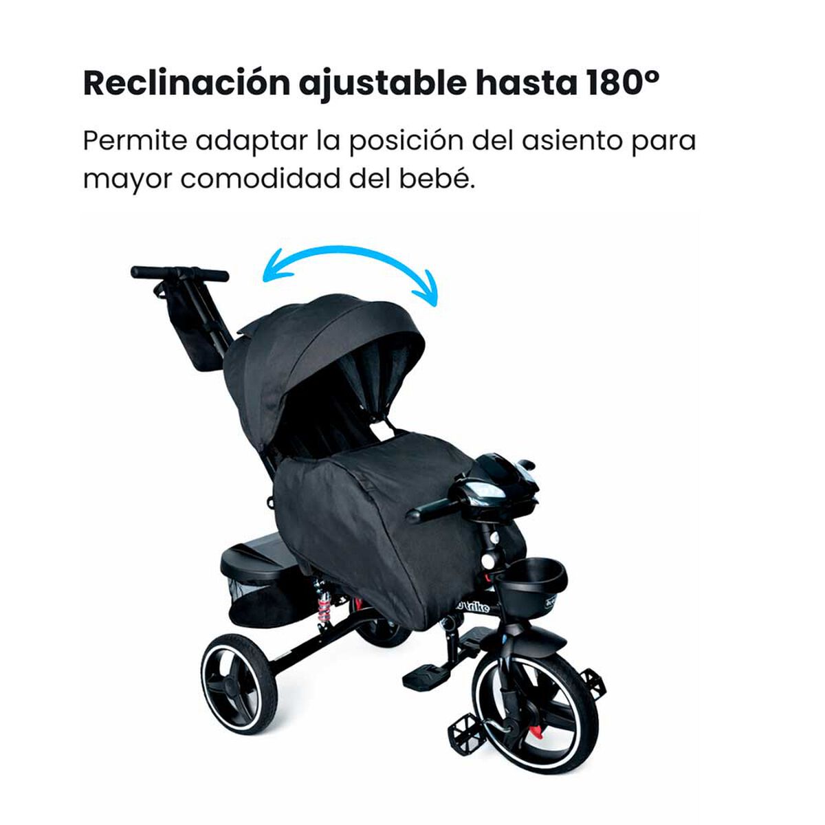 Triciclo Coche Cuna con Bluetooth 360 One Click RS-4090 Negro