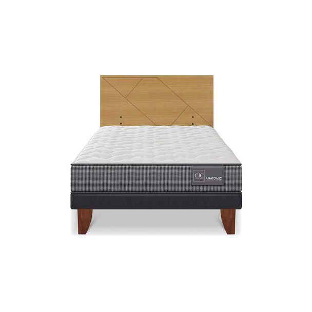 Cama Europea CIC 1,5 Plazas Anatomic + Respaldo Villarrica Mostaza