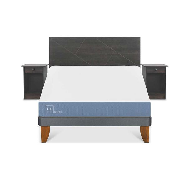 Cama Europea CIC 2 Plazas Excellence + Respaldo + 2 Veladores Villarrica