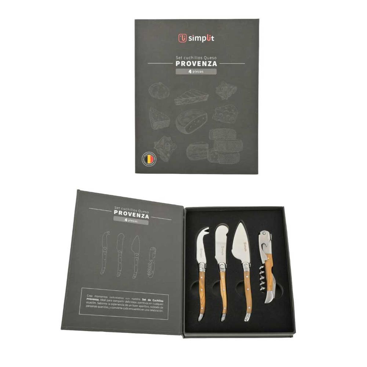 Set 4 Cuchillos para Queso Simplit Provenza Madera Acero Inoxidable Café