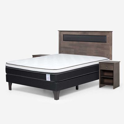Imagen 2 del producto Cama Europea Rosen 2 Plazas New Style 6 + Respaldo Ferrera Gris + 2 Veladores