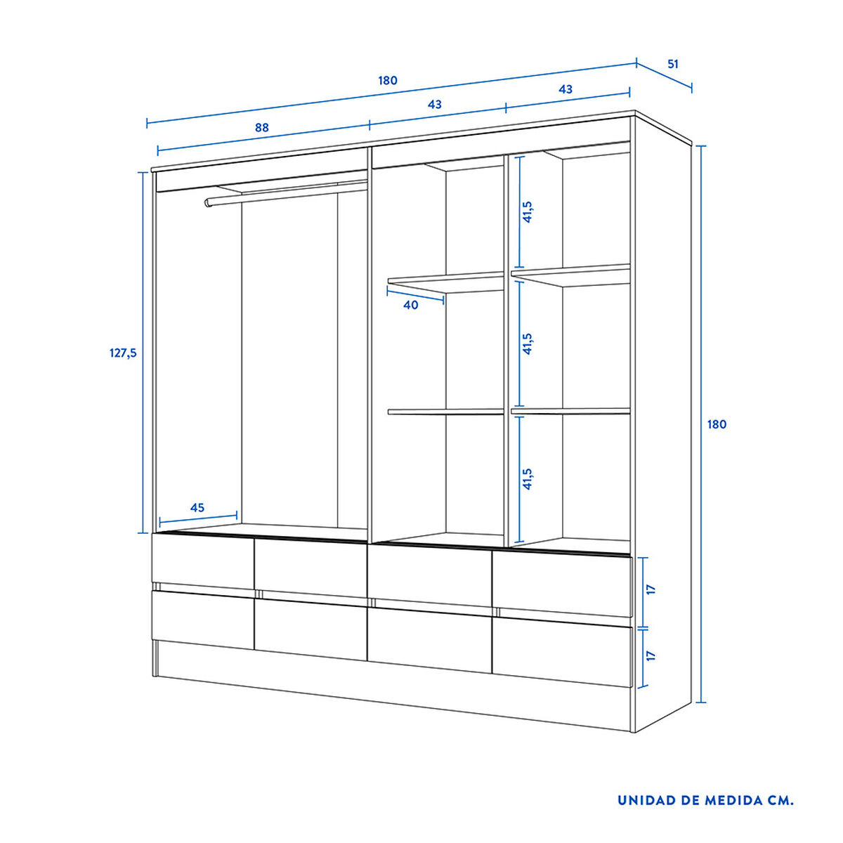 Closet CIC Maule 4 Puertas 8 Cajones Negro