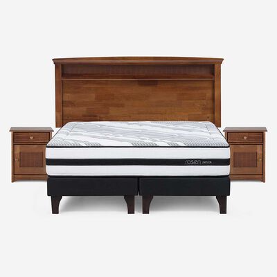 Cama Europea Rosen Base Dividida 2 Plazas Driven + Respaldo + 2 Veladores Veneto