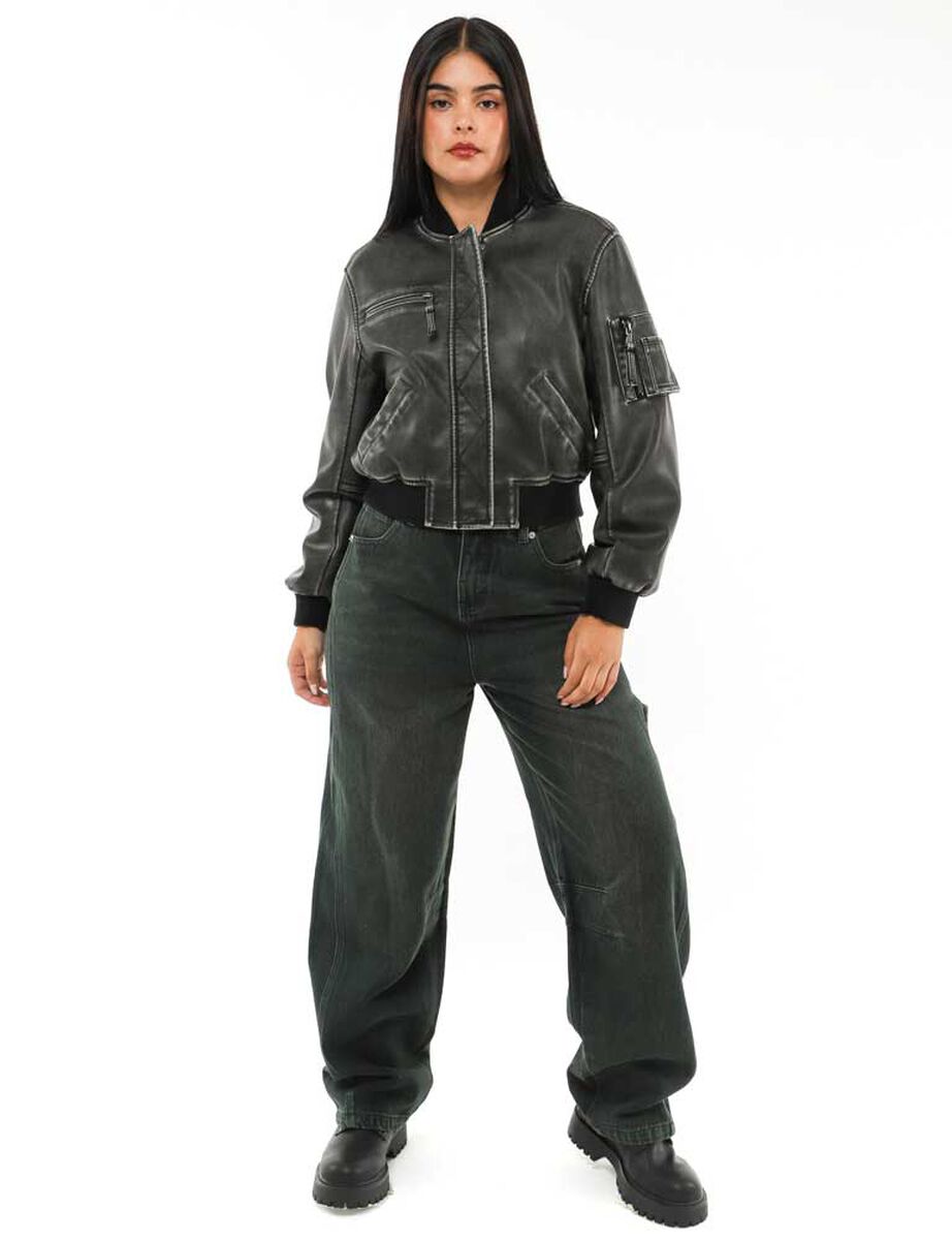 Chaqueta Bomber Varsity Ecocuero Mujer Icono