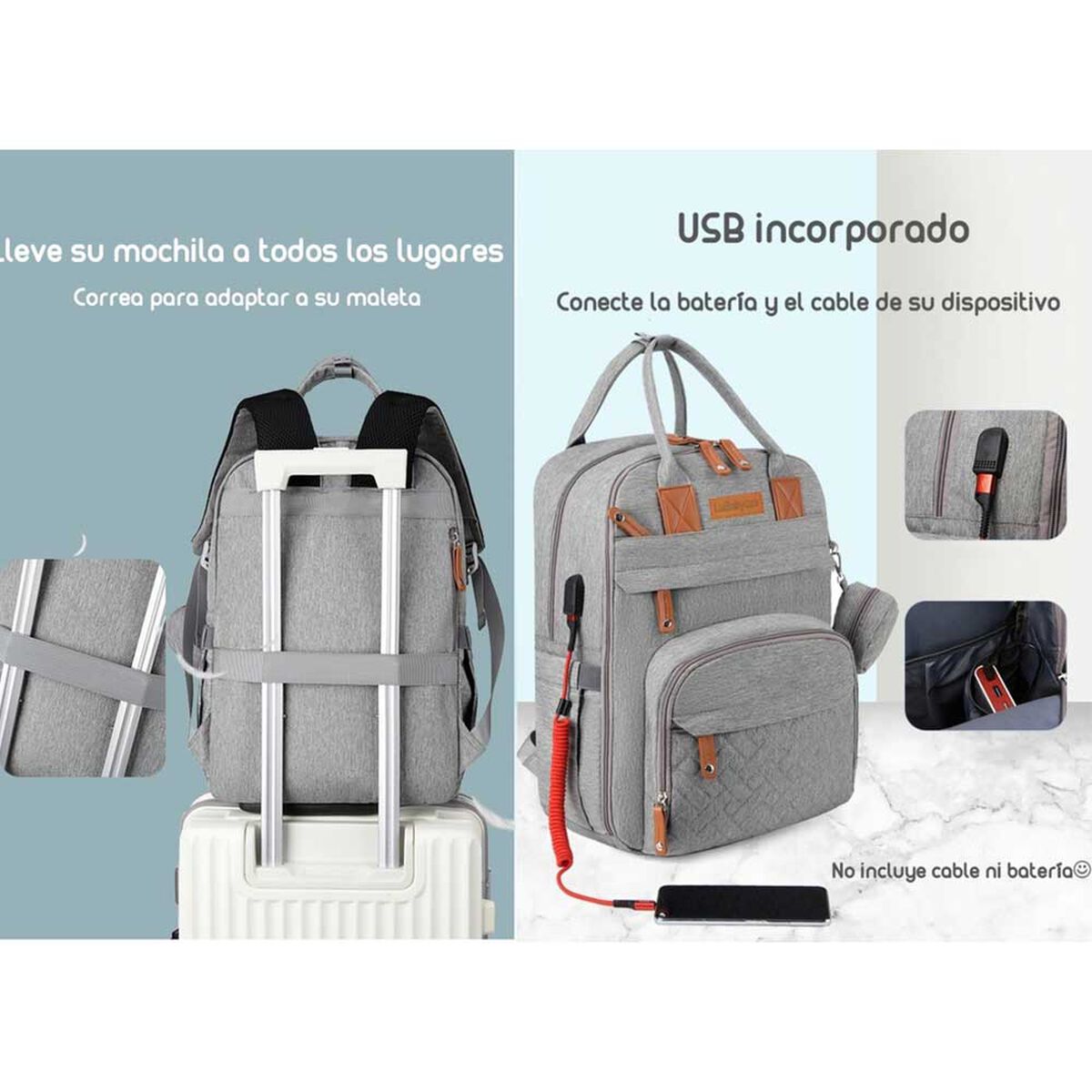 Mochila Maternal con Monidero y Colgador Lubabycas Negra