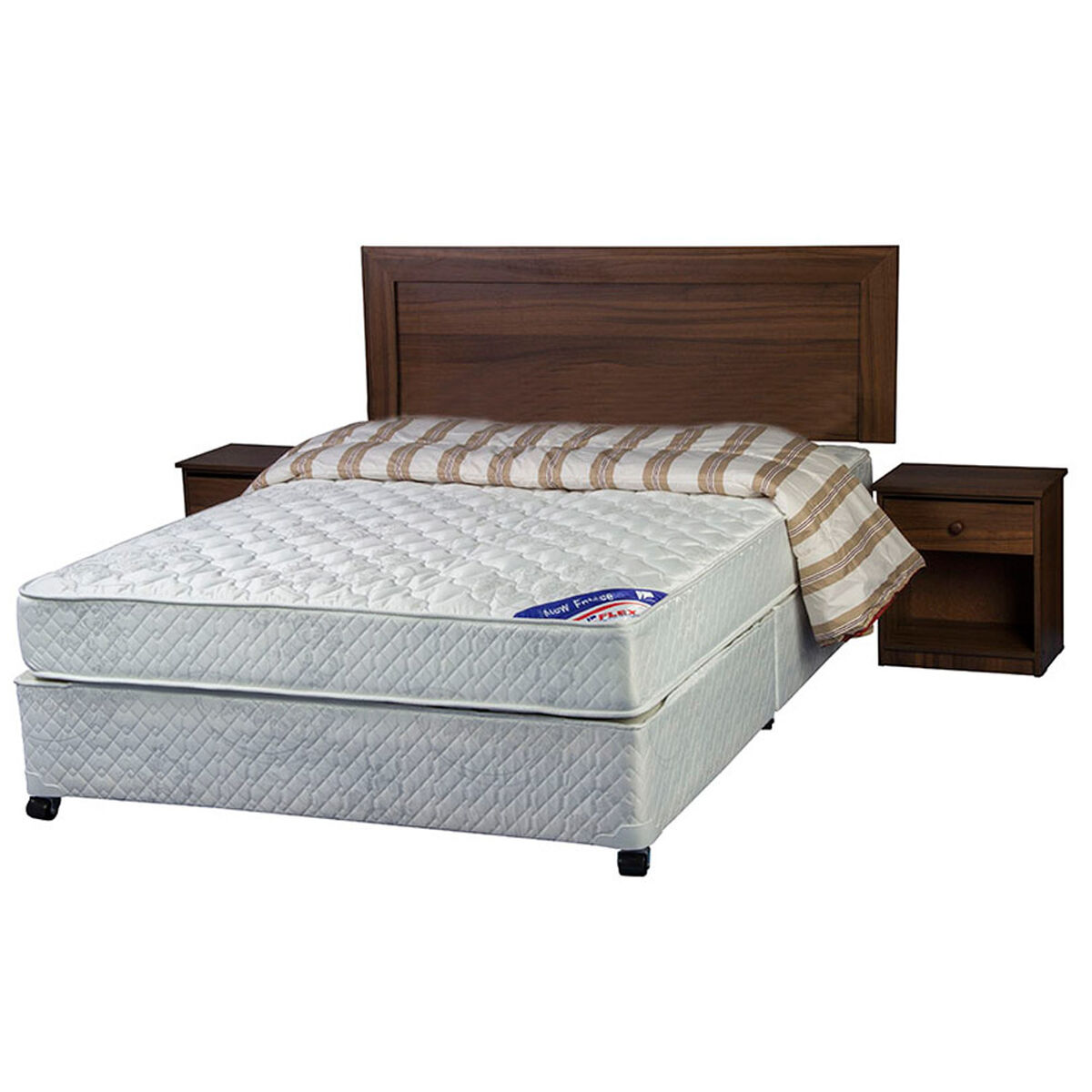 Cama Americana Flex New Entree 2 Plazas + Set Maderas Asturias + Textil 