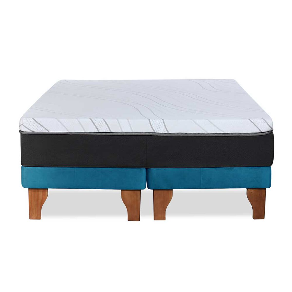 Cama Europea Latam Home Base Dividida 2 Plazas Zen Top Foam Hybrid Velvet Azul Petr&oacute;leo