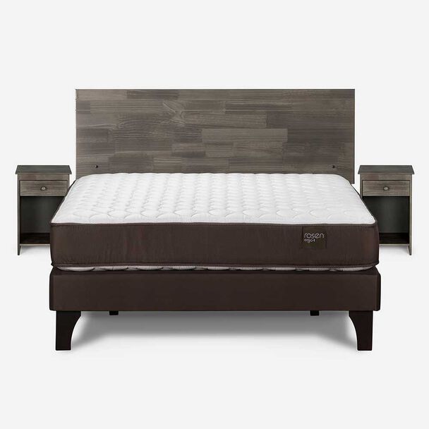 Cama Europea Rosen 2 Plazas Ergo T + Respaldo + 2 Veladores