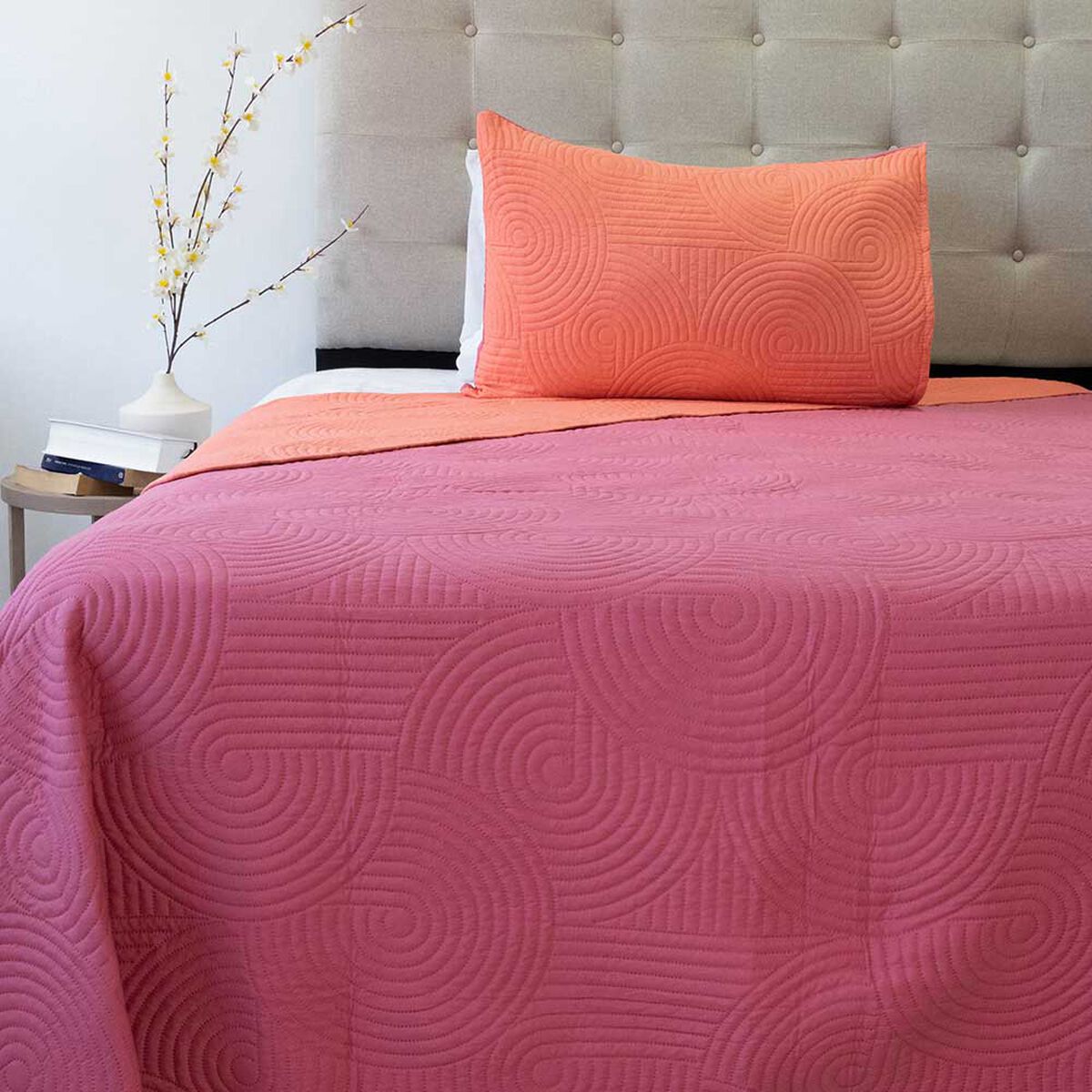 Quilt Doral 1,5 Plazas Salmon Rosa Origins
