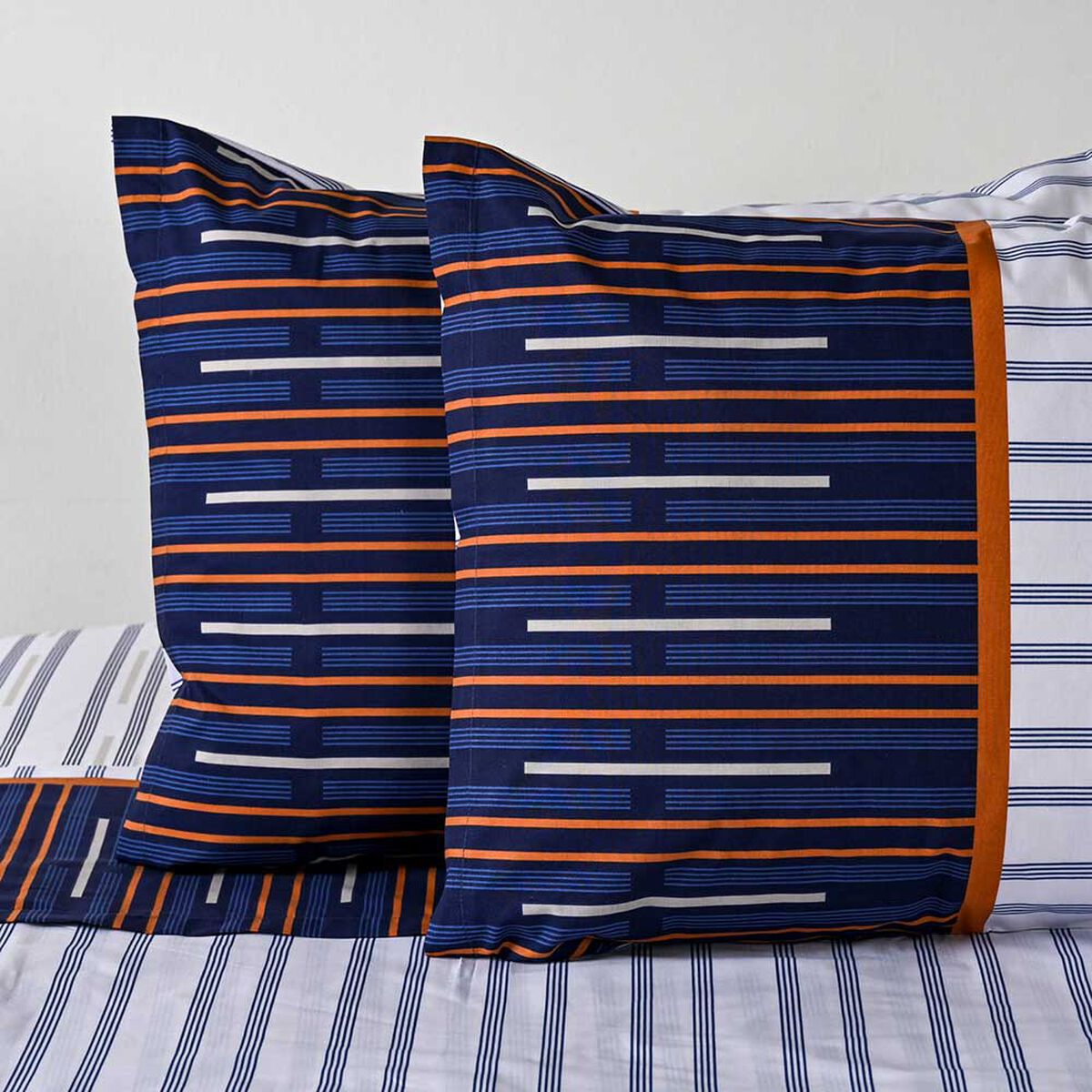 Juego de S&aacute;banas American Family 144 Hilos King Trazos Azul