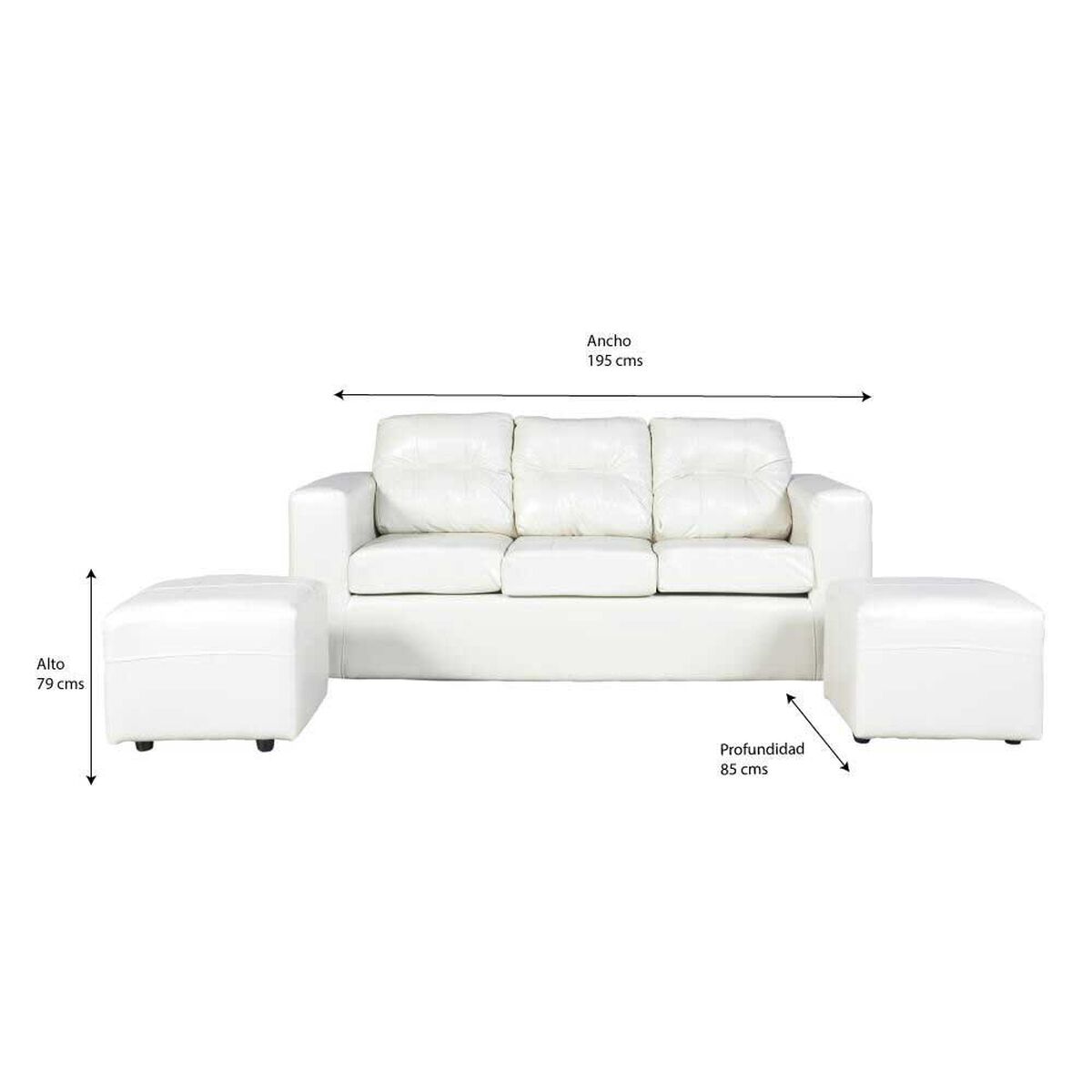Juego de Living Kea Nize PU Sofá 3 Cuerpos + Dos Pouf 1 Cuerpo Beige