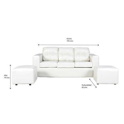 Imagen 2 del producto Juego de Living Kea Nize PU Sofá 3 Cuerpos + Dos Pouf 1 Cuerpo Beige
