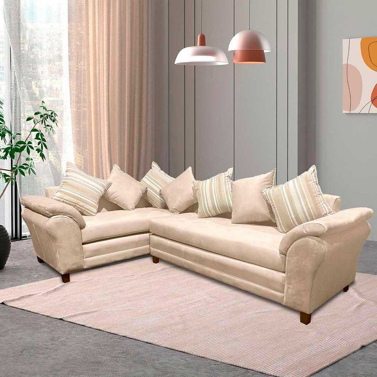 Sof&aacute; Seccional Izquierdo Living Factory Capri 5 Cuerpos Beige