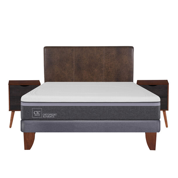 Cama Europea CIC 2 Plazas Ortopedic Advance + Respaldo + 2 Veladores Baker