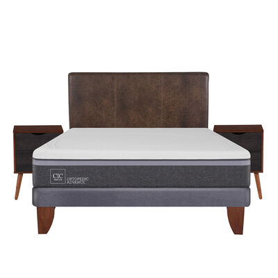 Imagen 1 del producto Cama Europea CIC 2 Plazas Ortopedic Advance + Respaldo + 2 Veladores Baker