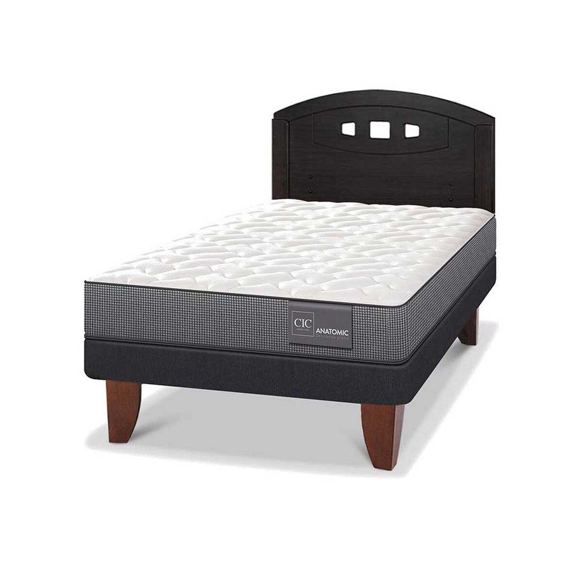 Cama Europea CIC 1,5 Plazas Anatomic + Respaldo Gales Negro