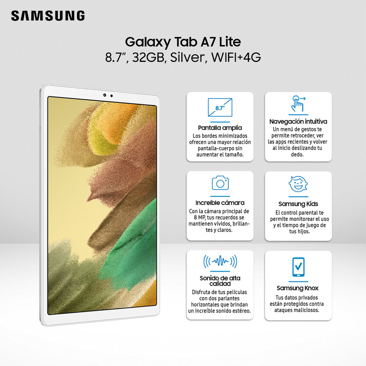 Tablet Samsung SM-T225 4G LTE Galaxy Tab A7 Lite Octa Core 3GB 32GB 8,7" Plateado
