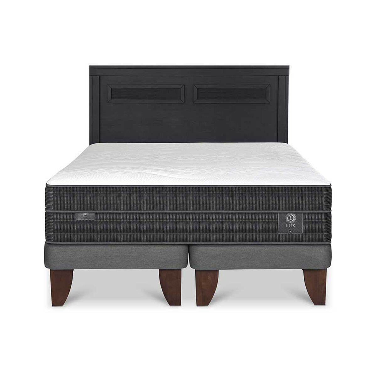 Cama Europea CIC Base Dividida 2 Plazas Lux + Respaldo Milan Negro