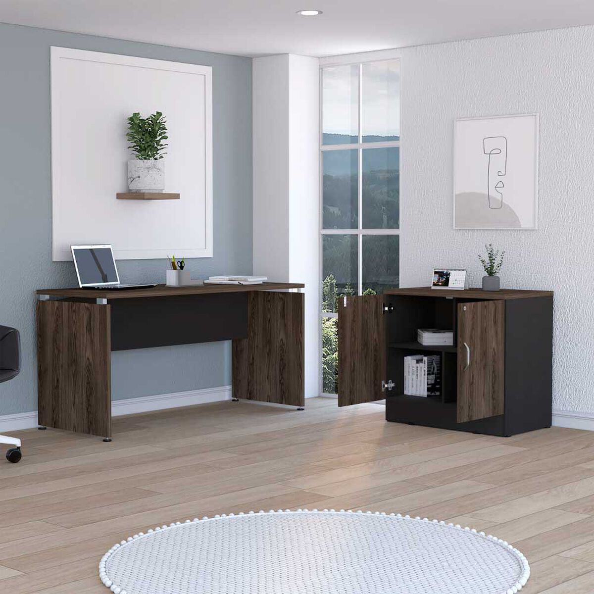 Combo Escritotio + Cajonera 2 Puertas TuHome Home Office Negro Soft-Co&ntilde;ac