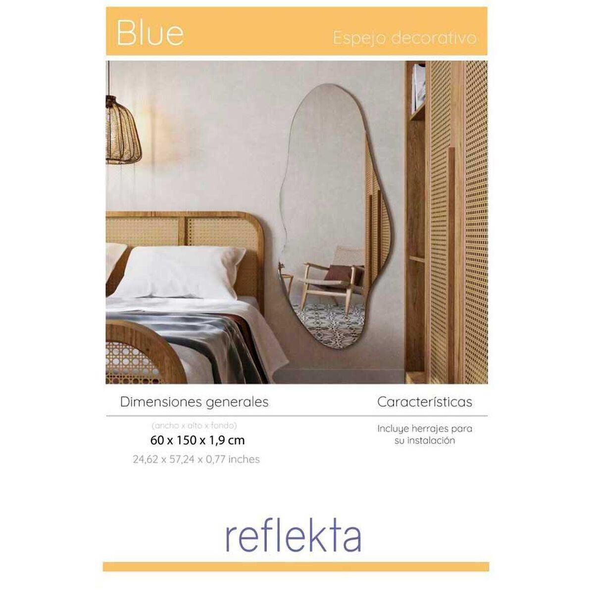 Espejo de Vidrio TuHome Fluye Blue 150 x 60 cm