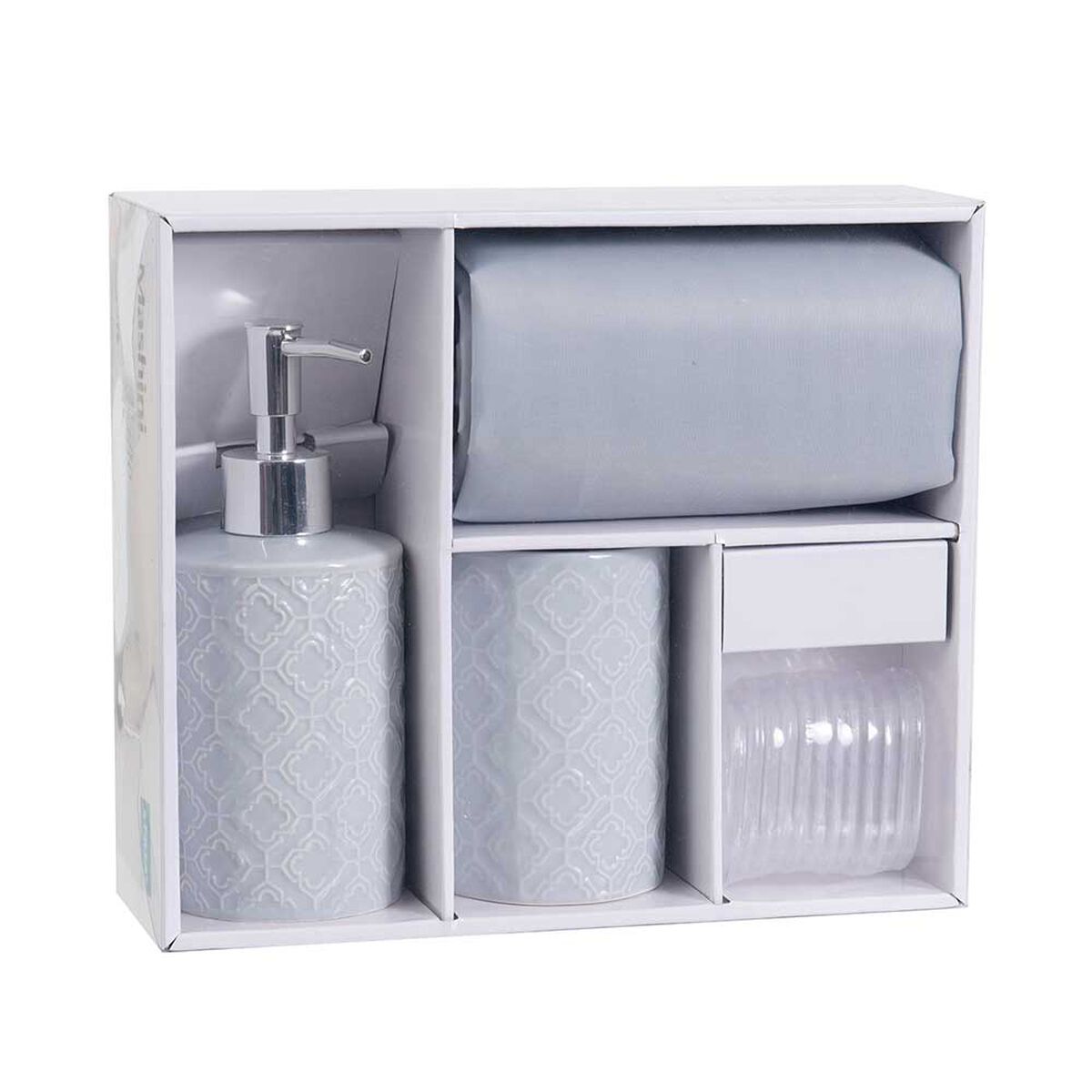 Set Cortina de Baño 4 Piezas Mashini Liso Gris