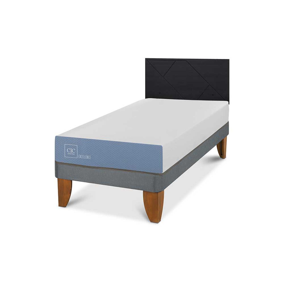 Cama Europea CIC 1 Plaza Excellence + Respaldo Villarrica Negro
