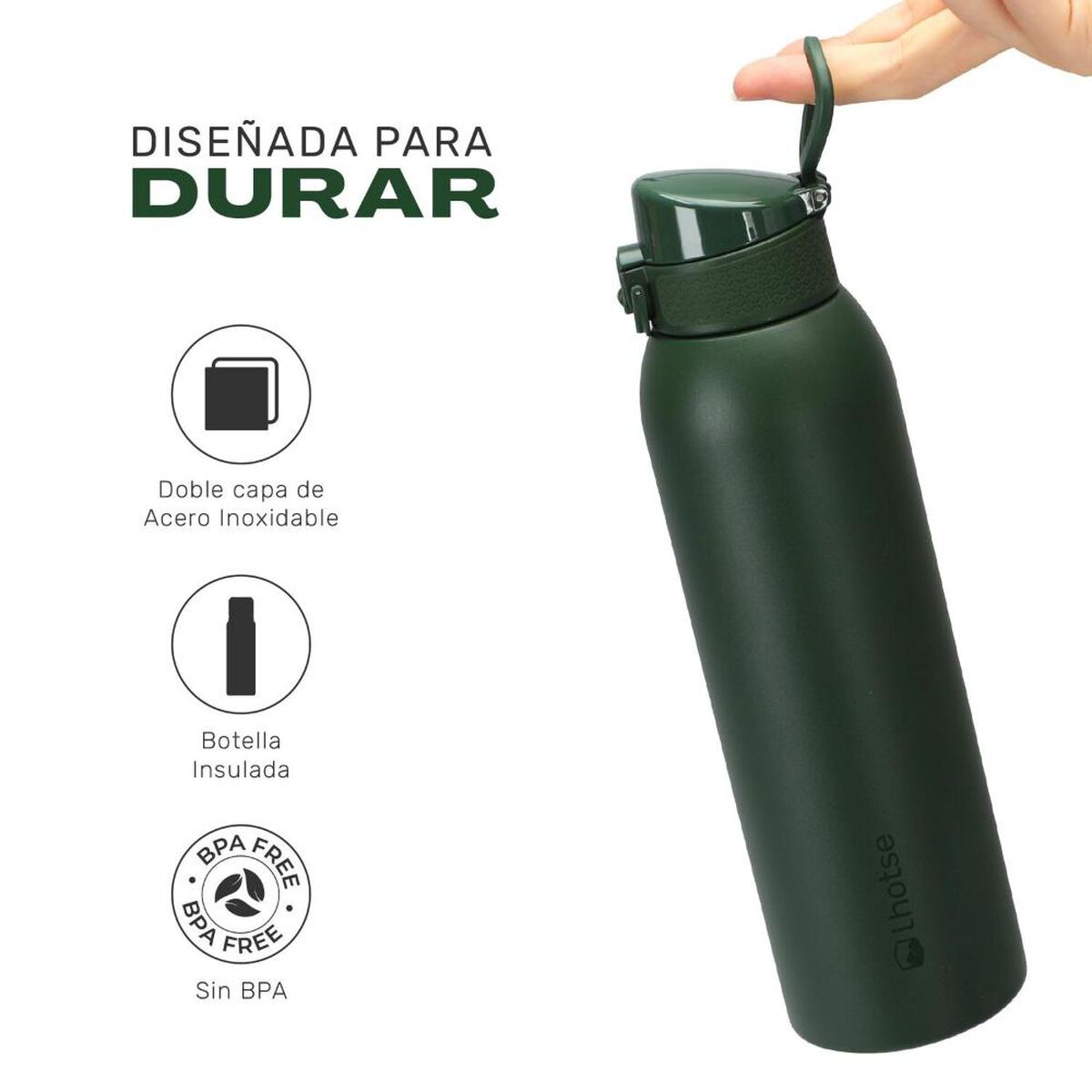 Botella T&eacute;rmica Agua Lhotse Acero Inox 3 Tapas HydroCore 1Lt Verde