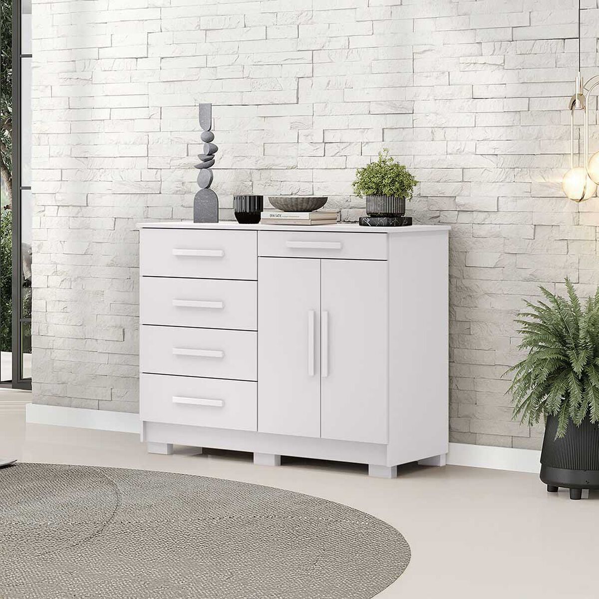 C&oacute;moda Vekkahome Americana 5 Cajones 2 Puertas Blanca