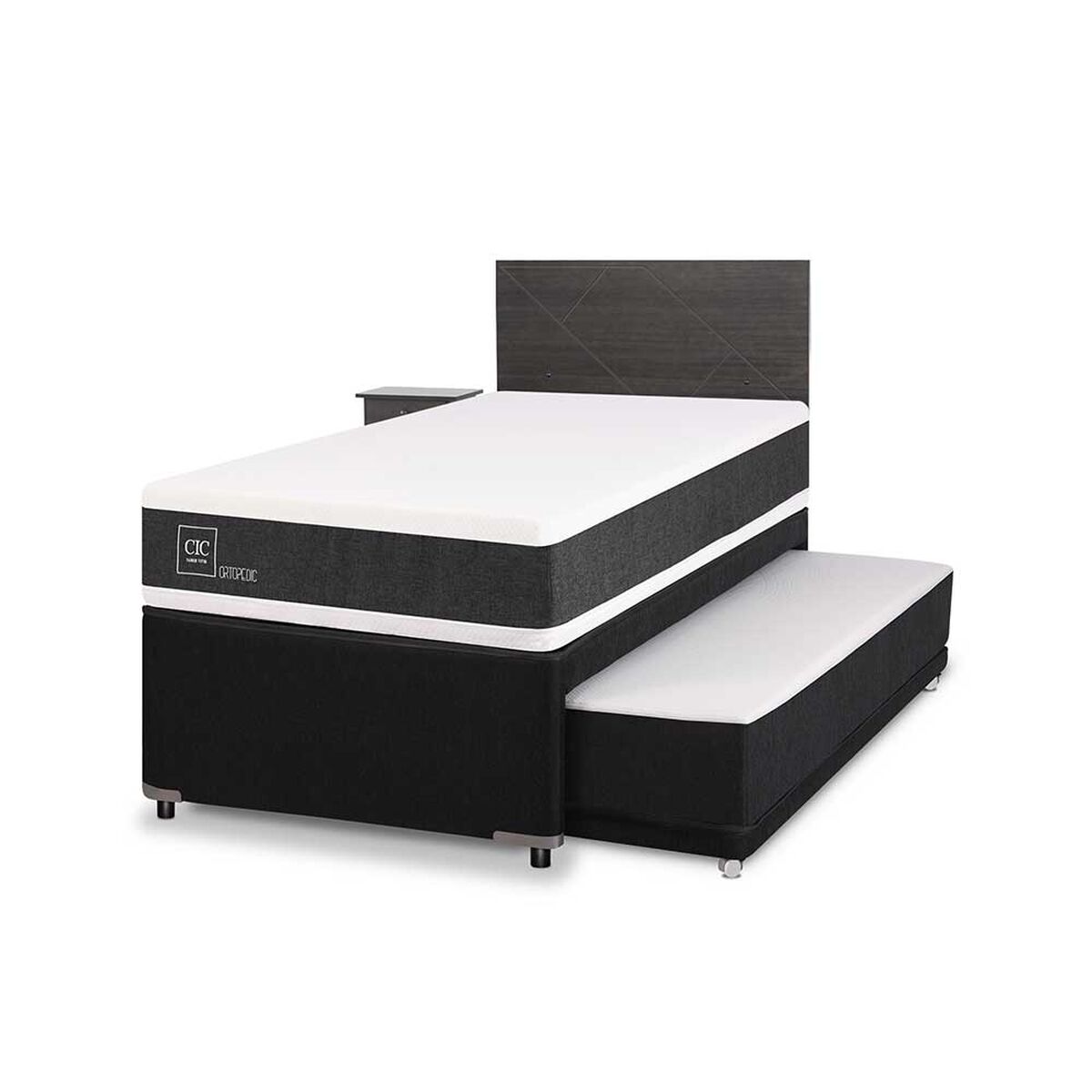 Cama Nido CIC Base Normal 1,5 Plazas Ortopedic + Respaldo + Velador Villarrica