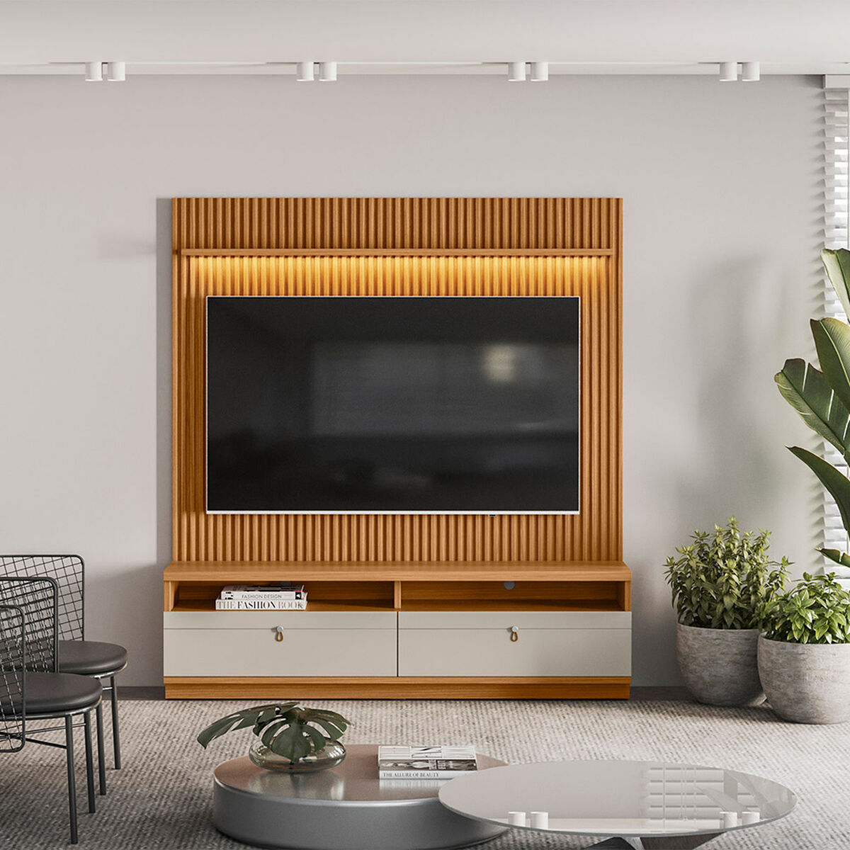 Home TV Di Poretti Design Ouro TV Hasta 75" Caf&eacute; Claro