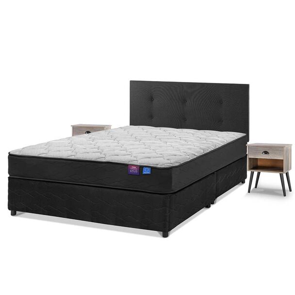 Cama Americana Flex Base Dividida 2 Plazas Therapedic Plus  + Respaldo Royal + 2 Veladores Rock