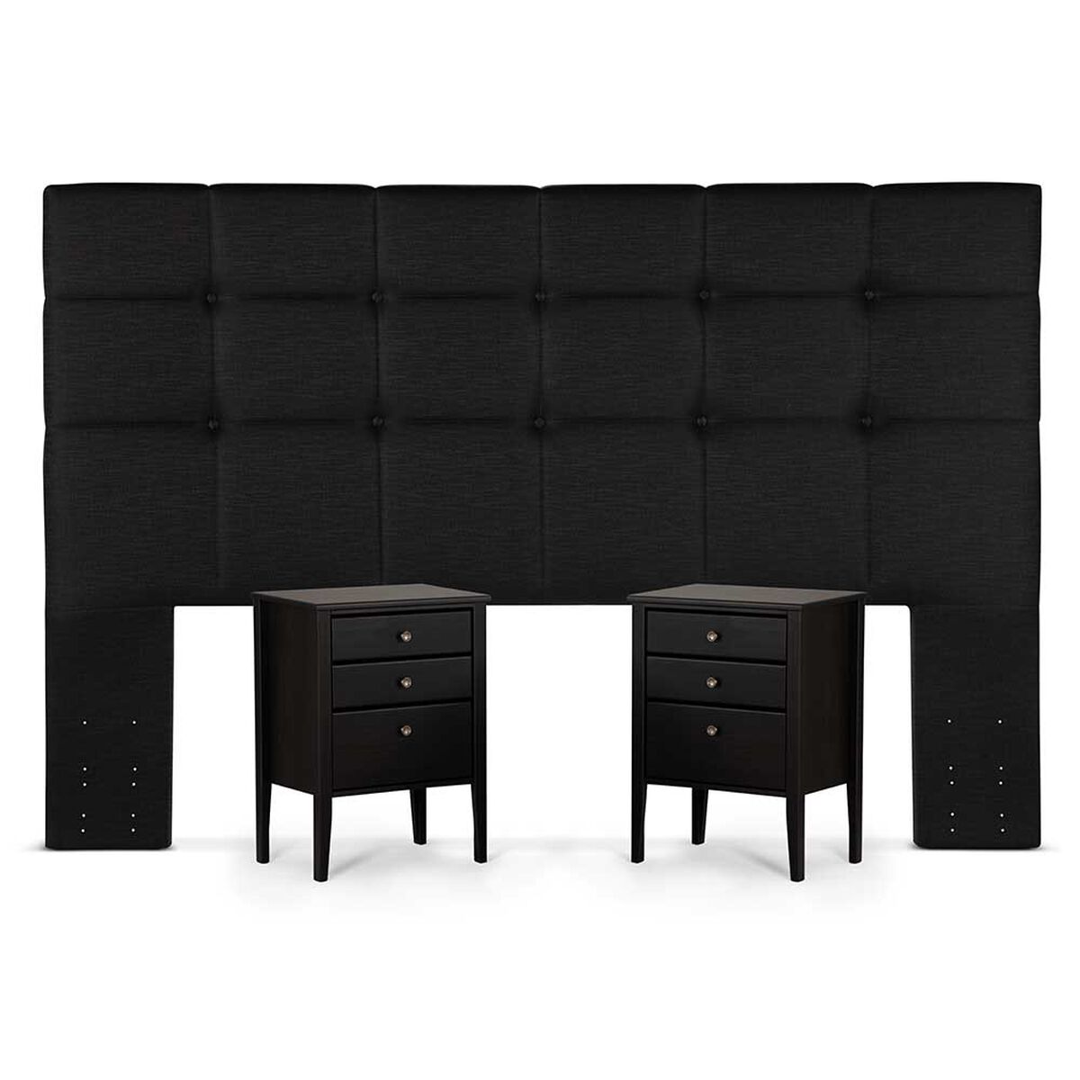Cama Europea Rosen Base Dividida King Nest + Respaldo + 2 Veladores Issey Grafito