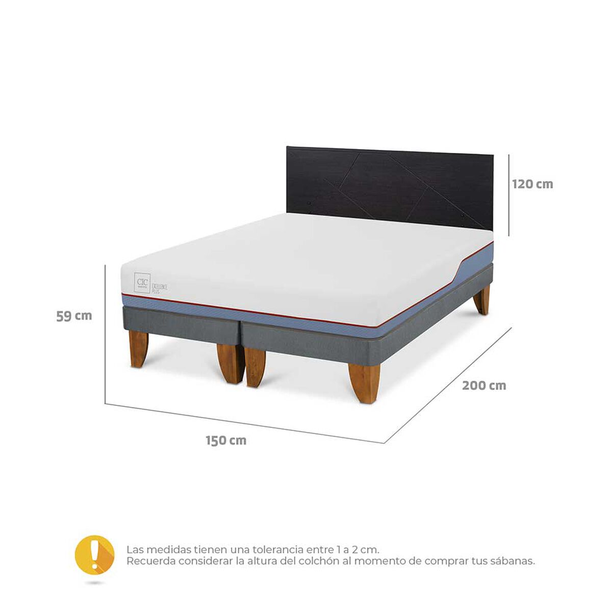 Cama Europea CIC Base Dividida 2 Plazas Excellence Plus + Respaldo Villarrica Negro