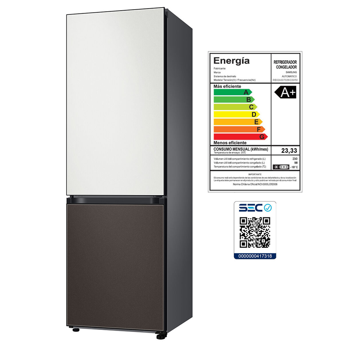 Refrigerador Bottom Freezer Samsung Bespoke 328 lts con Space Max