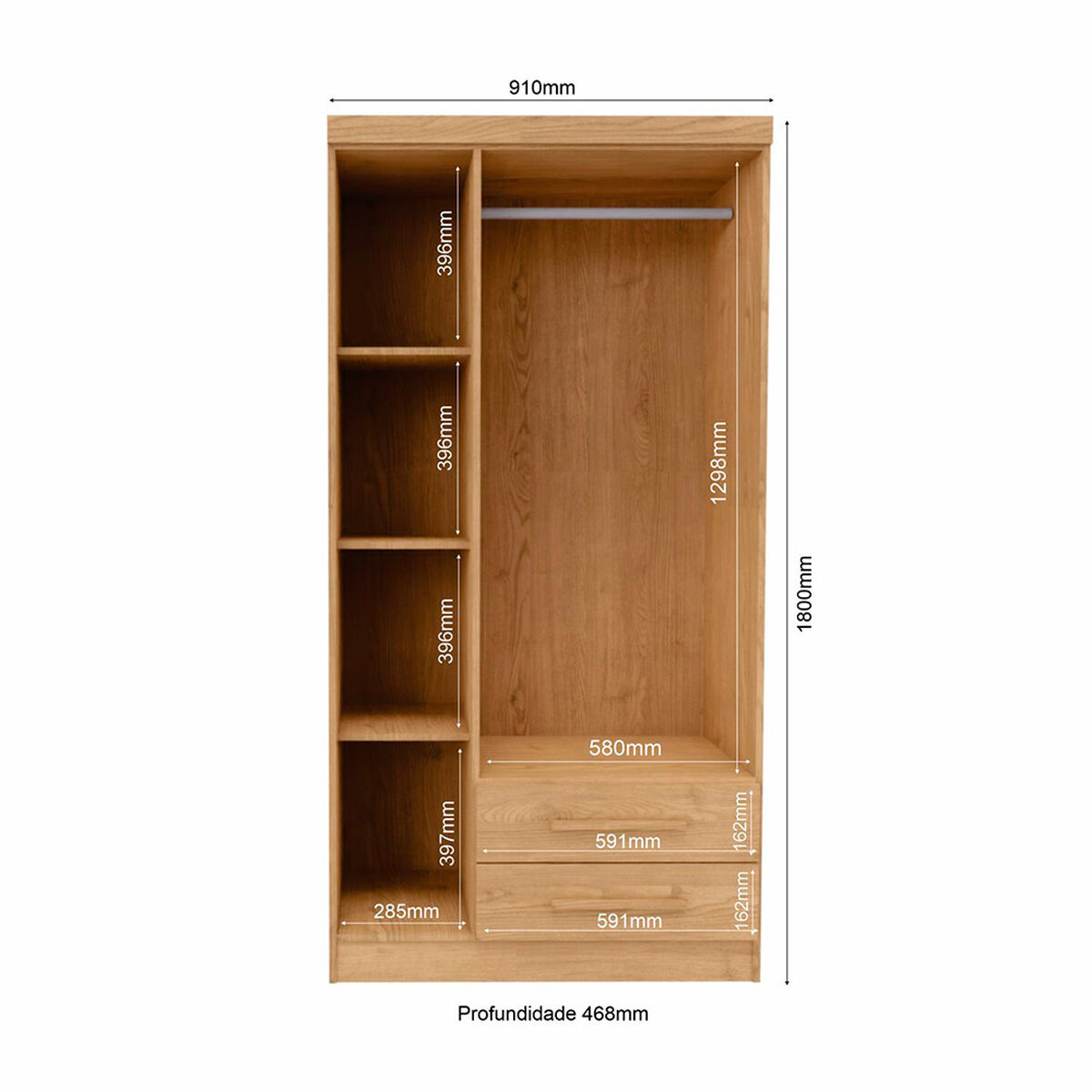 Closet Yardas Leticia 3 Puertas 2 Cajones Nogal