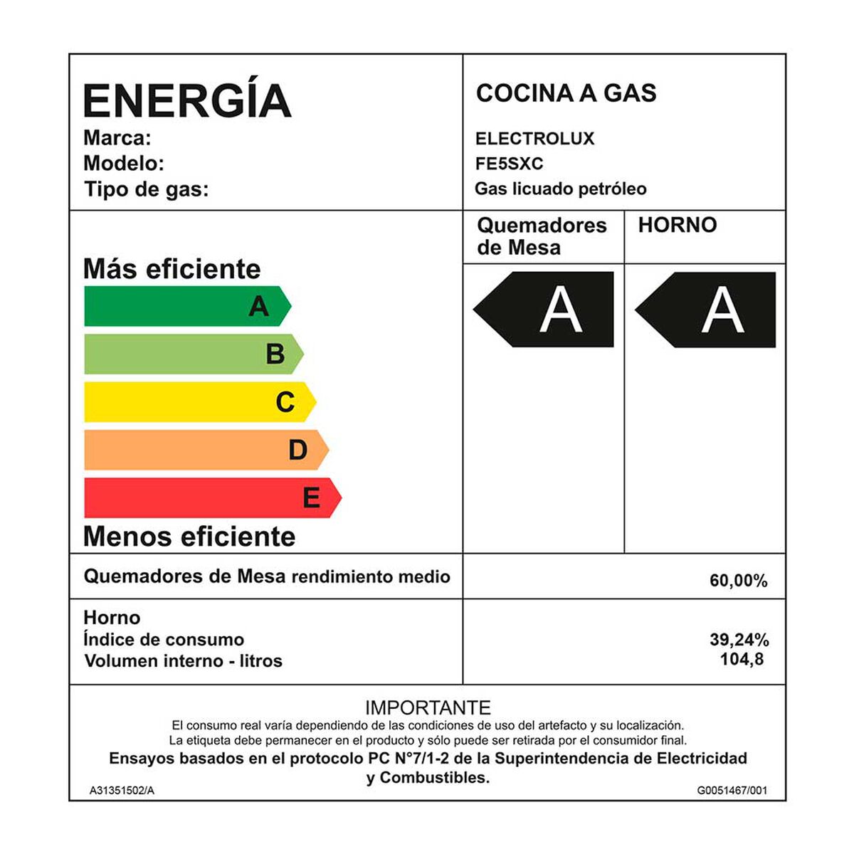 Cocina a Gas Electrolux FE5SXC 5 platos Inox