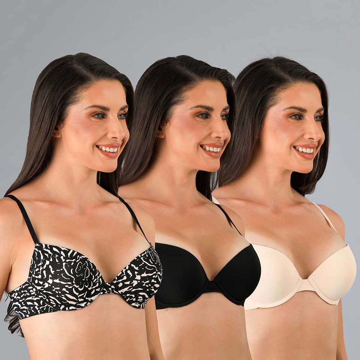 Pack 3 Sost&eacute;n Balconet Push Up Micro Print Flores