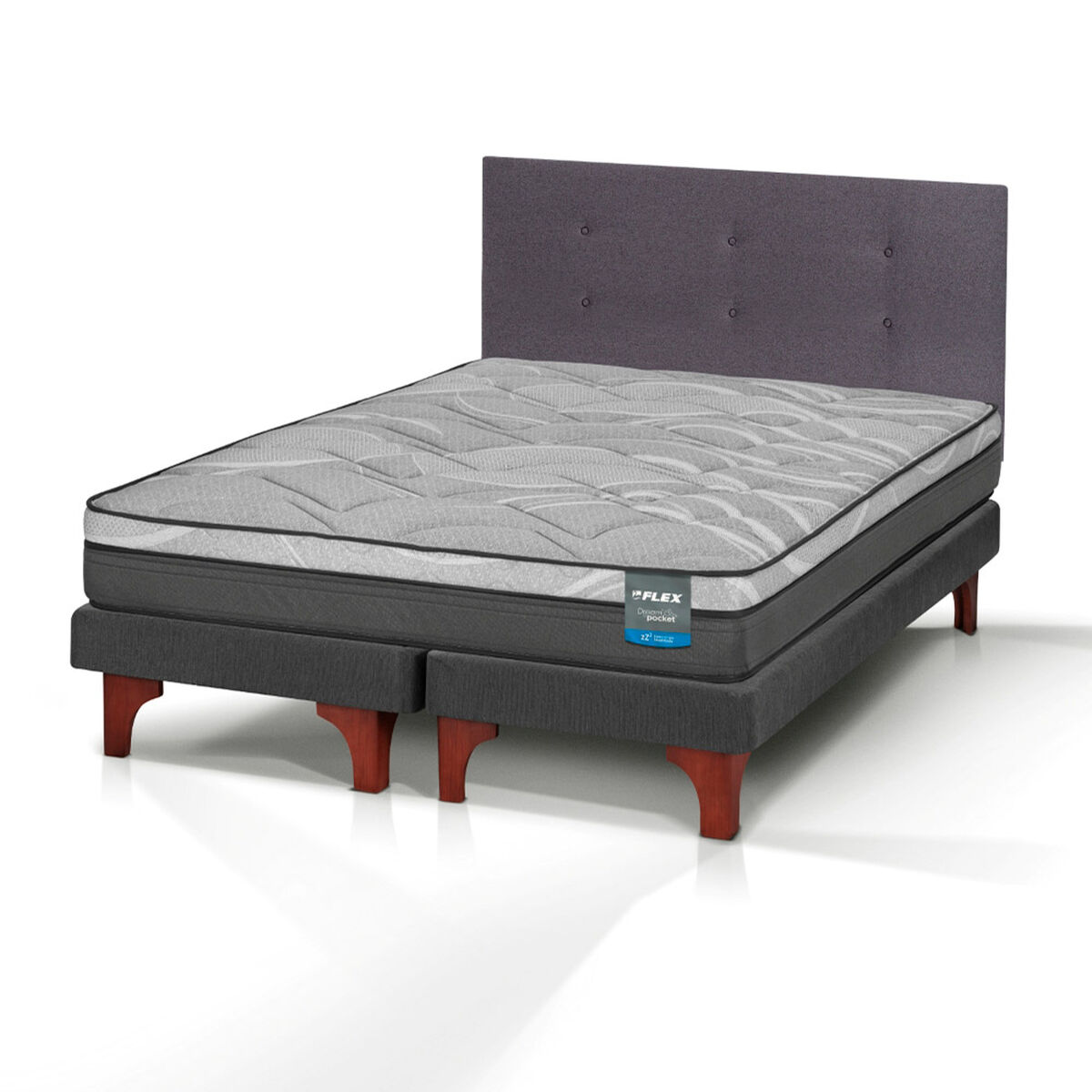 Cama Europea Flex 2 Plazas Dream Pocket Box B/D + Respaldo Royal Grafito